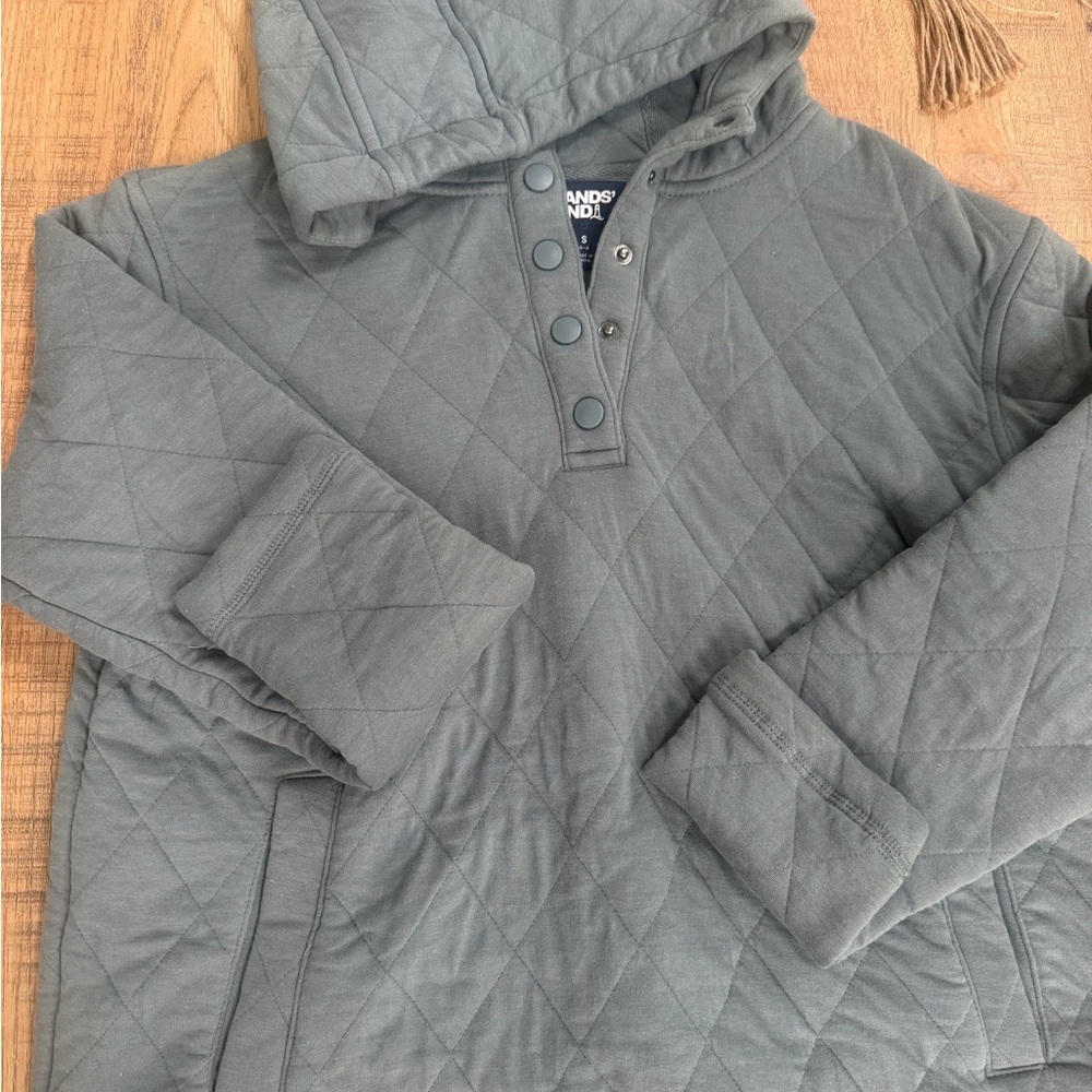 Lands End Quilted Hooded Pullover - Slate green/gray excellent condition